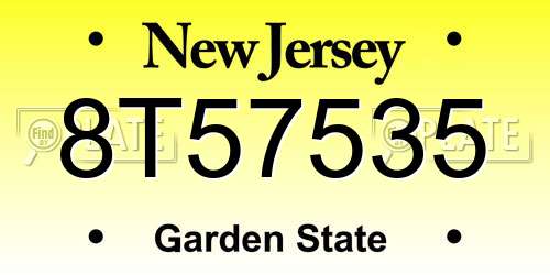8T57535 New Jersey License Plate