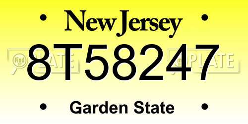 8T58247 New Jersey License Plate