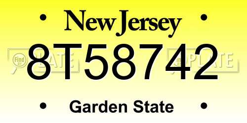 8T58742 New Jersey License Plate