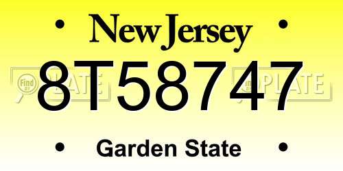 8T58747 New Jersey License Plate