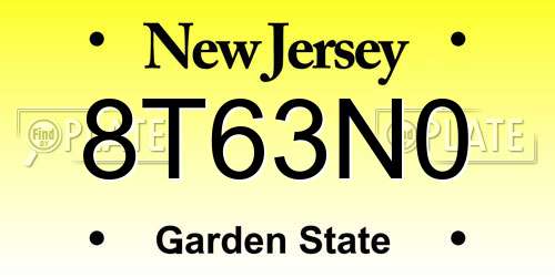 8T63N0 New Jersey License Plate