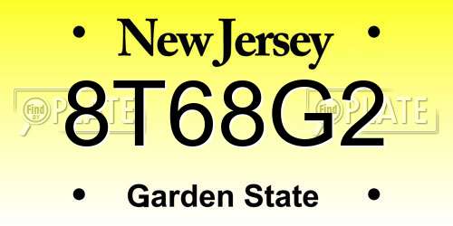 8T68G2 New Jersey License Plate