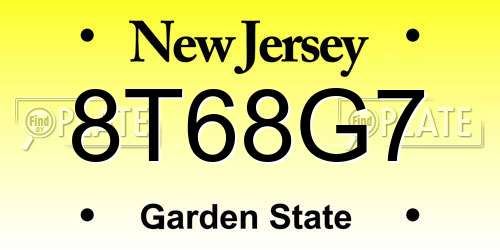 8T68G7 New Jersey License Plate