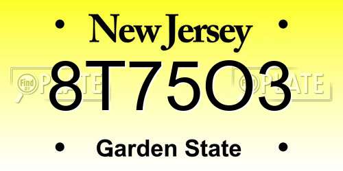 8T75O3 New Jersey License Plate