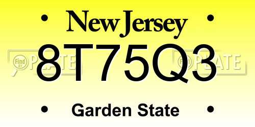 8T75Q3 New Jersey License Plate