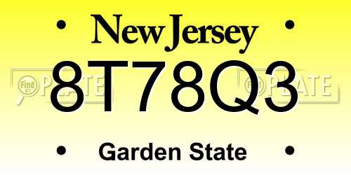 8T78Q3 New Jersey License Plate
