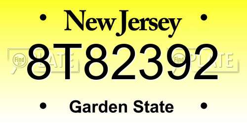 8T82392 New Jersey License Plate