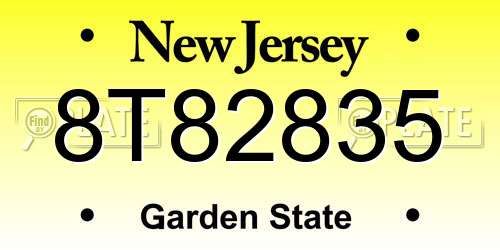 8T82835 New Jersey License Plate