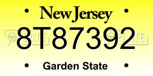 8T87392 New Jersey License Plate