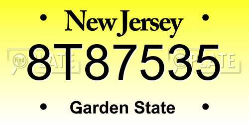 8T87535 New Jersey License Plate