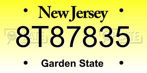8T87835 New Jersey License Plate