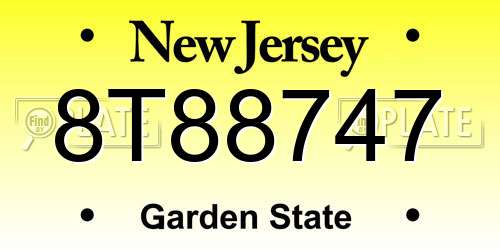 8T88747 New Jersey License Plate
