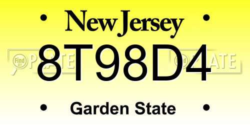 8T98D4 New Jersey License Plate