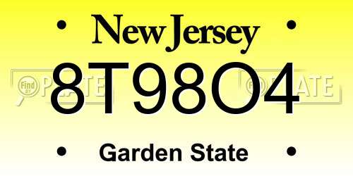 8T98O4 New Jersey License Plate