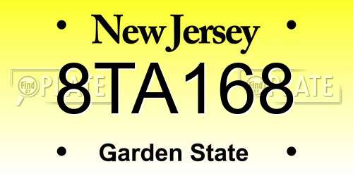 8TA168 New Jersey License Plate