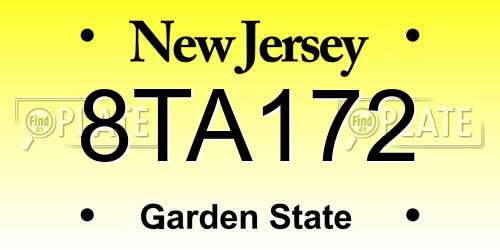 8TA172 New Jersey License Plate