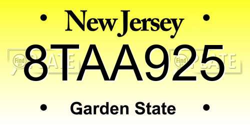 8TAA925 New Jersey License Plate