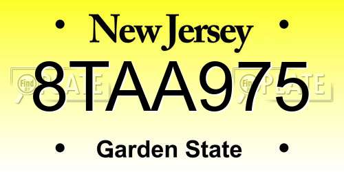 8TAA975 New Jersey License Plate