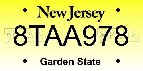 8TAA978 New Jersey License Plate