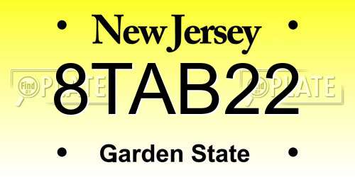 8TAB22 New Jersey License Plate