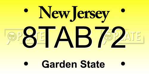 8TAB72 New Jersey License Plate