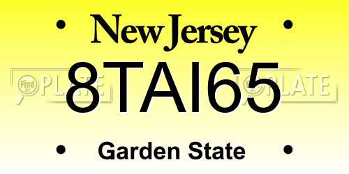 8TAI65 New Jersey License Plate