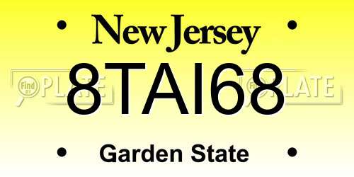 8TAI68 New Jersey License Plate