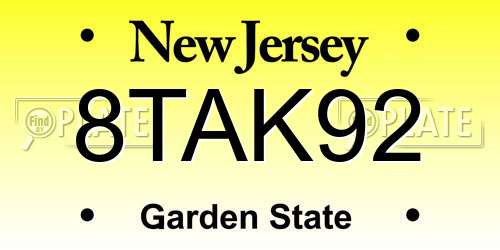 8TAK92 New Jersey License Plate