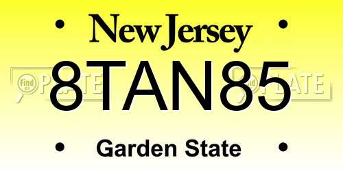 8TAN85 New Jersey License Plate