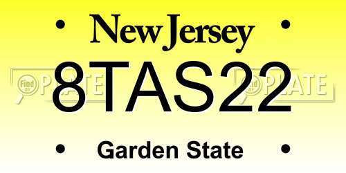 8TAS22 New Jersey License Plate