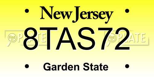 8TAS72 New Jersey License Plate