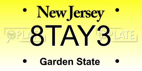 8TAY3 New Jersey License Plate