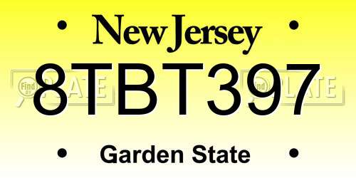 8TBT397 New Jersey License Plate