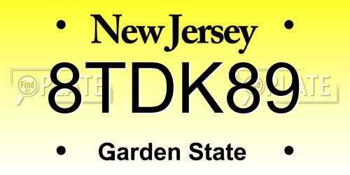 8TDK89 New Jersey License Plate