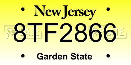 8TF2866 New Jersey License Plate