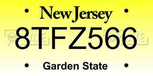 8TFZ566 New Jersey License Plate