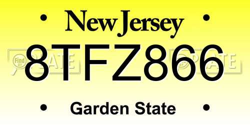 8TFZ866 New Jersey License Plate