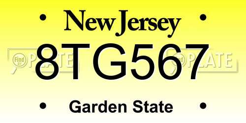 8TG567 New Jersey License Plate