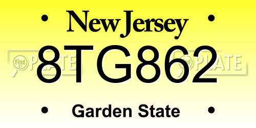 8TG862 New Jersey License Plate