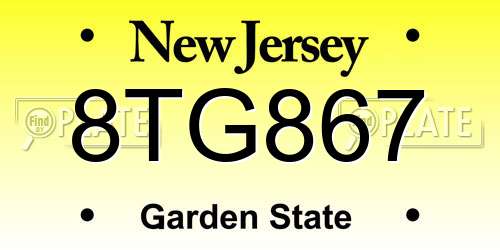 8TG867 New Jersey License Plate