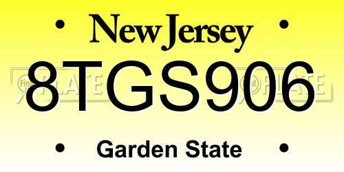 8TGS906 New Jersey License Plate