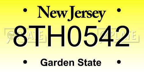 8TH0542 New Jersey License Plate