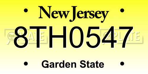 8TH0547 New Jersey License Plate