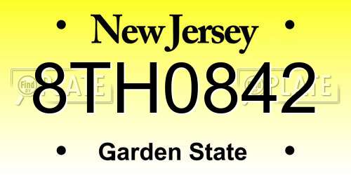 8TH0842 New Jersey License Plate