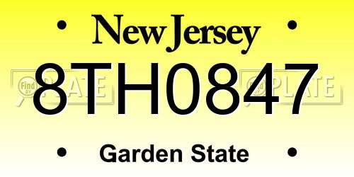 8TH0847 New Jersey License Plate