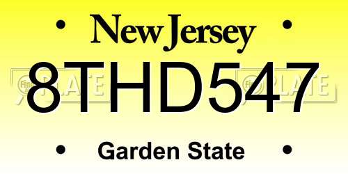 8THD547 New Jersey License Plate