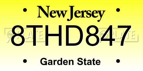 8THD847 New Jersey License Plate