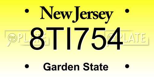 8TI754 New Jersey License Plate