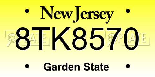 8TK8570 New Jersey License Plate