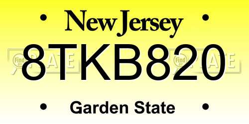 8TKB820 New Jersey License Plate